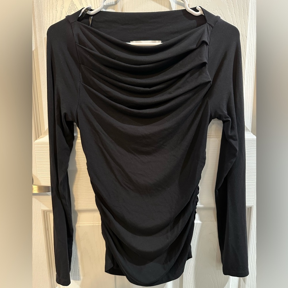 LOFT Black Draped Long Sleeve Blouse